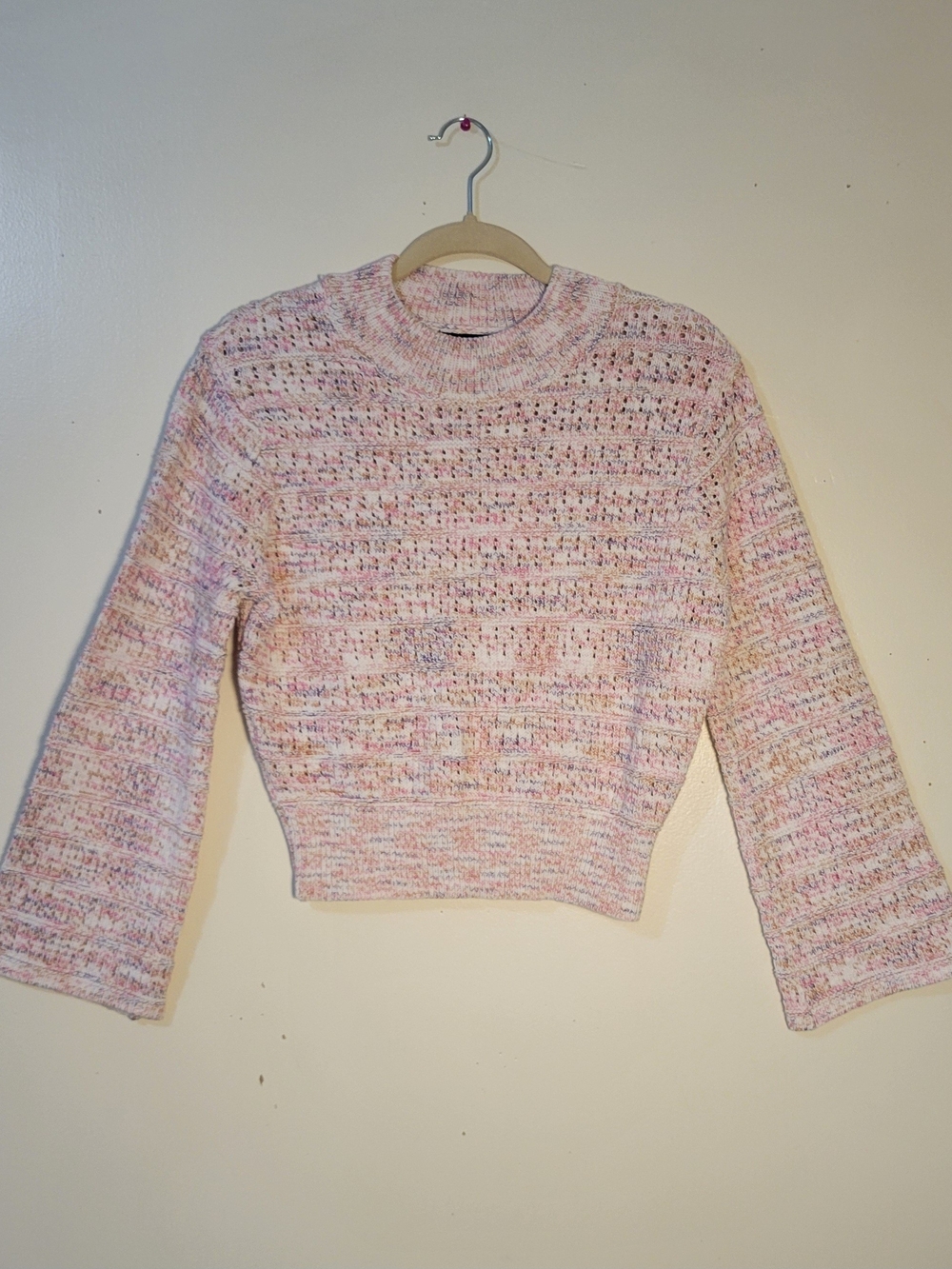 Marc New York (Women's M) Pink Multi-color Cotton Blend Cropped Knit Sweater